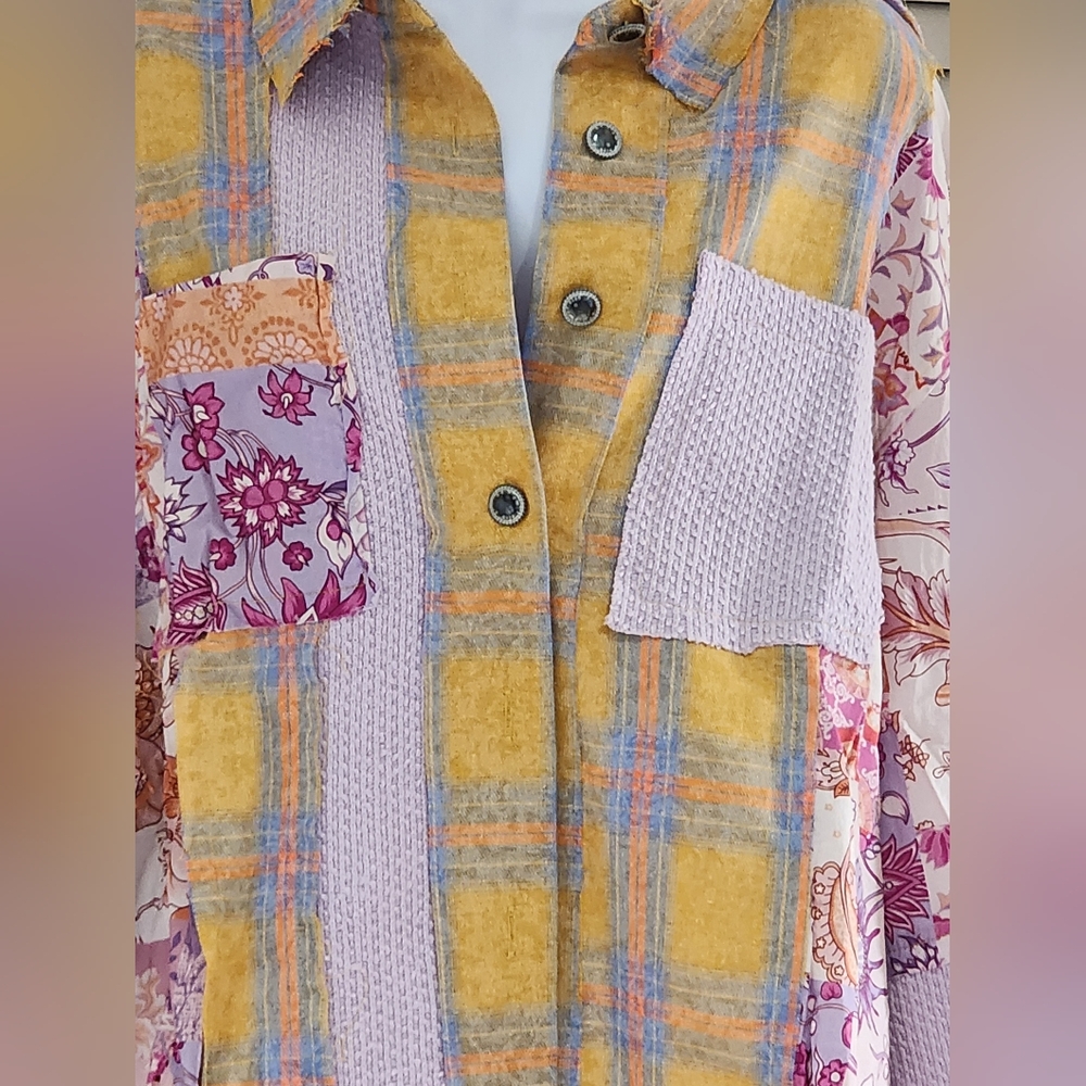 POL Printed Button Down Long Sleeve Exposed Seam Shacket M NWOT - Picture 6 of 12